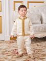 SHEIN Baby Boy'S Gold Rimmed Edge Trimmed Cardigan And Pants Set