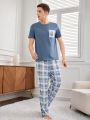 Men's Plaid Short Sleeve And Long Pants Pajama Set