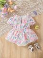 Baby Girl Floral Print Lace Detailing Elegant Cute Daily Casual Romper For Spring/Summer