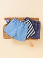 Baby Boys' Everyday Casual Denim Printed Striped Shorts 3pcs/Set