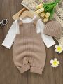 Baby Boys' Khaki Casual Simple Jumpsuit With Hat And Suspenders