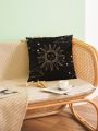 Pati Paints 1pc Retro Mysterious Sun Cloud Line Art Print Double-Sided Cushion Cover, Suitable For Daily Home Decorations Sofa Pillow Car Pillow Replacement Pillowcase