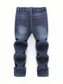 Boys' Distressed Washed Denim Jeans With Horse Printed Design