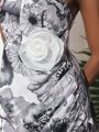 Shwetha Anand Designs BnW Floral One Shoulder Dress