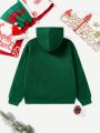 Tween Girl 1pc Christmas Print Hooded Thermal Lined Sweatshirt