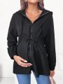 SHEIN Maternity Drawstring Waist Zip Up Hooded Coat