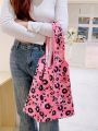 Verve Patterns Fashionable Pink Leopard Print Canvas Tote Bag With Large Capacity, Portable