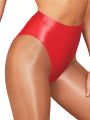 Women Sexy briefs Satin Glossy Nylon Spandex Shorts Shiny Silky Smooth underwear High Waist Tights panty Red