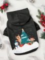 PETSIN 1pc Pet Christmas Black Hoodied Sweatshirt With Snowman Pattern