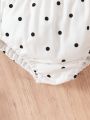 Baby Girls' Black Polka Dot & White Heart Print Casual And Cute Simple Bottoms 2pcs Set