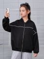 SHEIN Kids HYPEME Tween Girls' Color Block Hooded Zip Up Sweatshirt With Rolled Hem