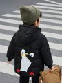 SHEIN Kids QTFun Boys' Cute Comfortable Cartoon Animal Pattern Hooded Thick Padded Jacket
