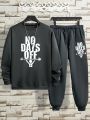 Men's Letter Printed Round Neck Sweatshirt And Casual Pants Set