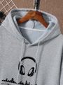 Men'S Plus Size Hooded Sweatshirt With Printed Design And Warm Inner Lining