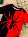 Baby Boy Spider Printed Color Blocking Short Sleeve Romper Jumpsuit