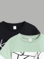 SHEIN Kids EVRYDAY Young Boy Casual Color Block T-Shirt 2pcs Set