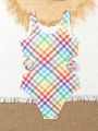 Teen Girls' Grid Cutout One-Piece Swimsuit