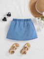 SHEIN Young Girls' Comfortable And Soft Bow Decorated Denim Skirt, Spring/Summer Boho Cute  Skirt