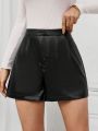 SHEIN Privé Ladies' Solid Colored Pleated Shorts