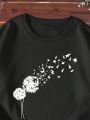 SHEIN LUNE Plus Size Women's Dandelion Printed Round Neck Sweatshirt
