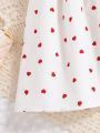 SHEIN Kids QTFun Little Girls' Lovely Puff Sleeve Dress With Heart Print And A-line Skirt, Perfect For Spring/summer