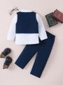 3pcs/Set Spring-Summer Casual Baby Boy Vintage College Shirt Gentleman Outfit, Suitable For Outdoors, Festivals, Leisure And Daily Wear