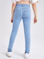 Tween Girl Solid Pocket Detail Washed Jeans