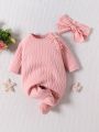 SHEIN Baby Twist Flower Knitted Romper, Home Wear
