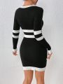 SHEIN Essnce Black & White Striped Bodycon Dress