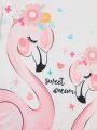 SHEIN Kids QTFun Young Girls' Round Neck Flying Sleeve Cute Animal Pattern Knit T-Shirt
