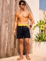 Men'S Color Block Drawstring Waist Banana Print Two-In-One Beach Shorts