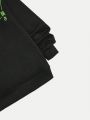 SHEIN Boys' Casual Night-Luminous Green Printed Cartoon Character Hooded Knit Sweatshirt For Tweens
