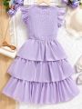 Tween Girl Purple Lace Ruffle Trimmed Dress
