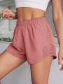 Eyelet Cut Out Solid Sports Shorts