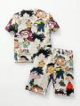 SHEIN 2pcs Young Boys' Cute Cartoon Character Printed  Snug Fit Homewear T-Shirt And Shorts Set For Daily Wear, Spring/Summer