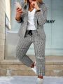 Women'S Plus Size Plaid Lapel Single Button Blazer Suit