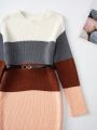 Girls' Loose Fit Color Block Sweater Dress