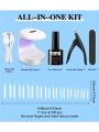 YEVYO Press on Nails Extension Kit with Nail Glue 500 Pcs Round Nail Tips, 3 in 1 Nail Glue Gel Nail Supplies Kit, U V LED Nail Lamp, Acrylic  False Nail Tips for DIY Manicure Set