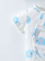 Newborn Baby Boy Elephant Printed Short Sleeve Jumpsuit