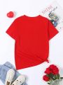 Girls' Summer Casual Slim Fit Round Neck Short Sleeve T-Shirt Suitable For Daily Wear