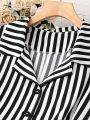 Plus Vertical Striped Button Front Shirt Dress