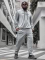 Manfinity Men'S Plus Size Letter Print Drawstring Hooded Top And Pants Set