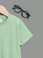 Boys' Short Sleeve Round Neck T-shirt With Ruffled Hem And Slogan Print