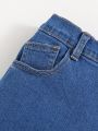SHEIN Tween Boys' Printed Design Comfortable Elastic Waist Washed Casual Denim Shorts