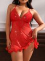 Plus Size Women's Shiny & Sexy Lingerie Dress With Thongs