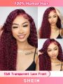 99j Burgundy Deep Wave Human Hair Wigs 13*6 Transparent Lace Front Wig With Baby Hair Pre Plucked For Women