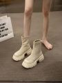 Women's Chunky Heel Short Boots, 2023 New Autumn, Elastic Slim Fit, Retro British Style, Fashion Chelsea Shoes