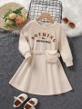 Young Girl Letter Graphic Belted Sweatshirt Dress