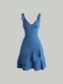 Teen Girl's New Casual And Fashionable Washed Sleeveless Denim Dress With Ruffle Design