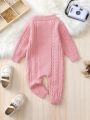 Baby Girl Button Front Cable Knit Jumpsuit